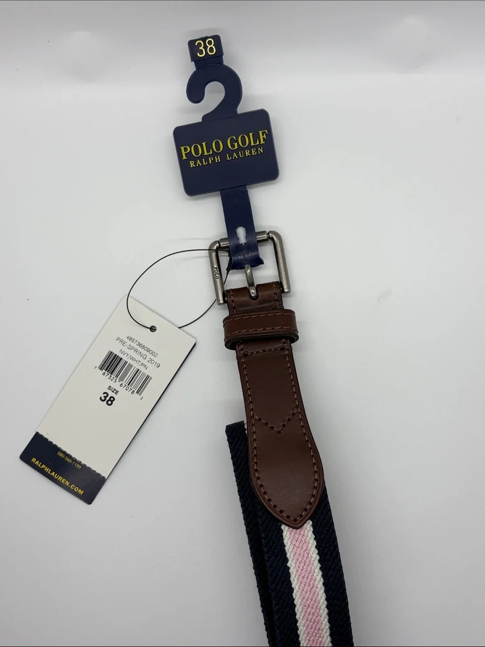 Ralph Lauren Men’s Polo golf belt sz 38 NWT Pink,Navy&White